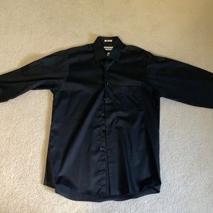 Van Heiden Regular Fit 16 - 34/35 Black Satin Button Up